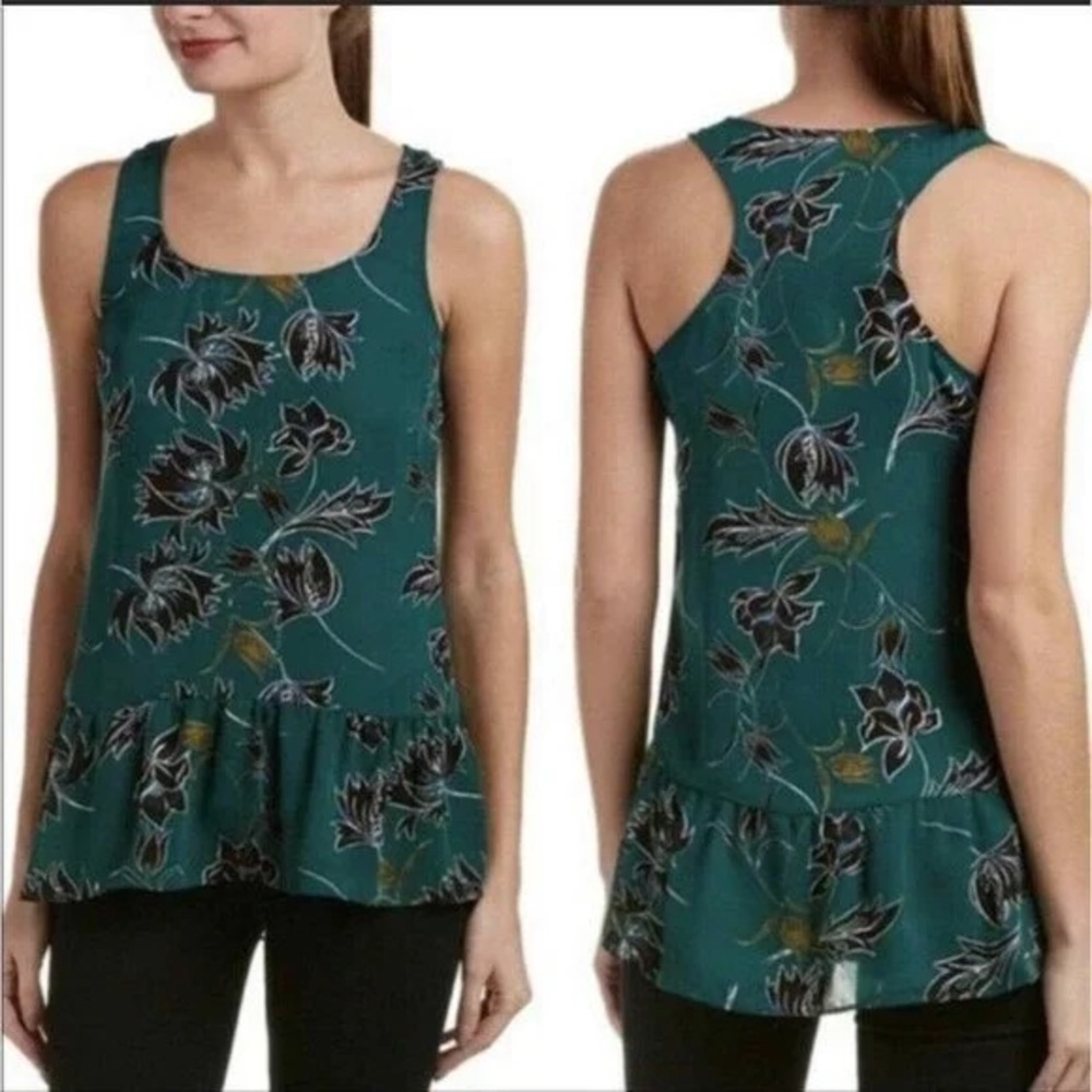 Cabi Nwot Zoe Falling Flowers Green & Black Floral Sleeveless Top. Size Medium.